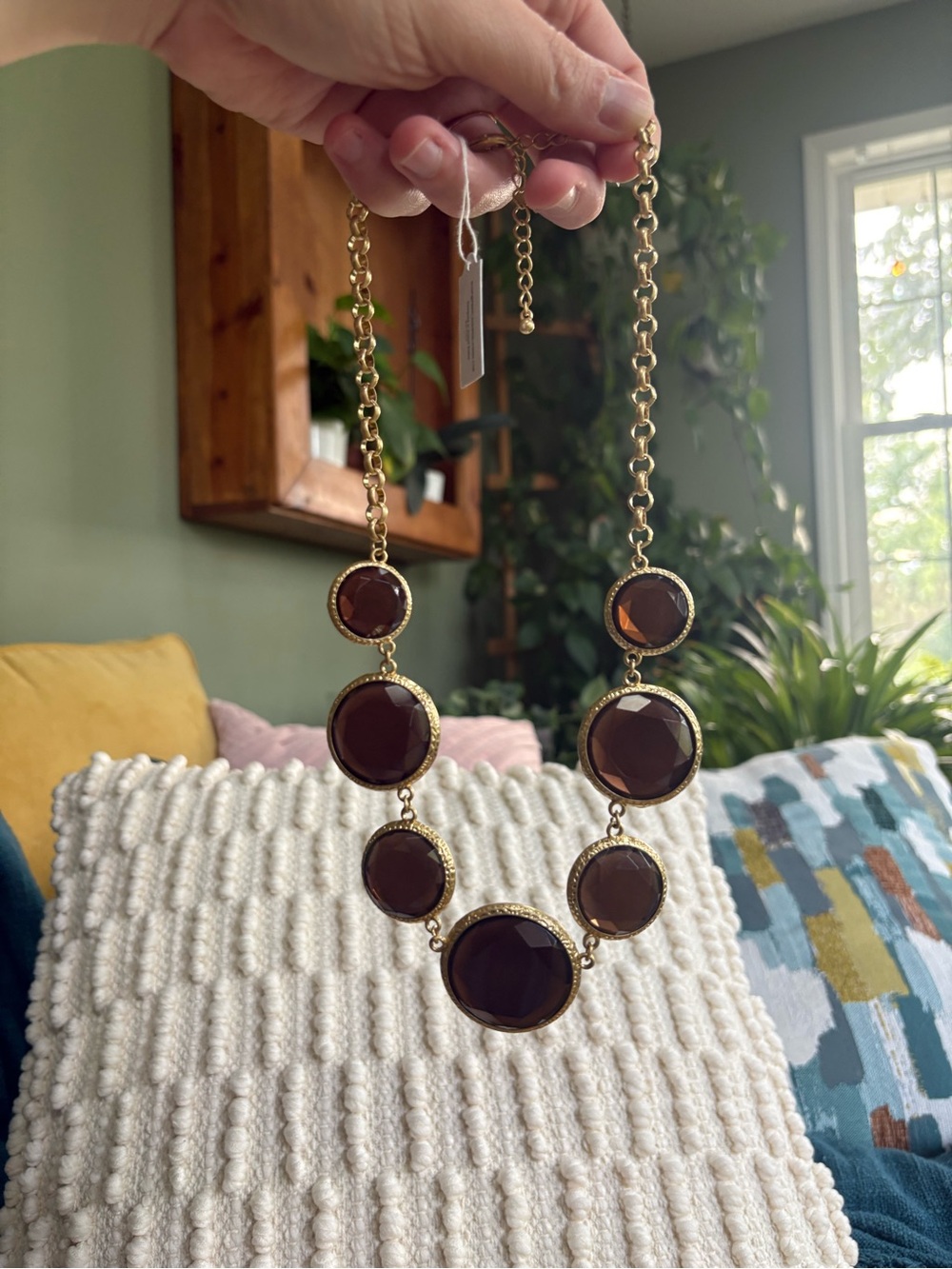NWT Park Lane Gold Chain Necklace with Dark Brown Faceted Stones